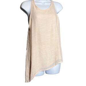 Sans Souci Women's Tank Top Asymmetrical Hem Sleeveless Zip Back Peach Medium